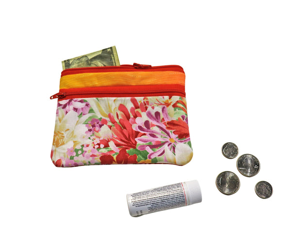 Double Zipper Pouch Garden Flowers. Small or Large Bag. Zipper Pouch for Her. Zipper Purse with Front Pocket. Gift for Mom.