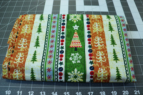 Christmas Stripe Cotton Fabric: 2 1/2 Yard Quilt Material