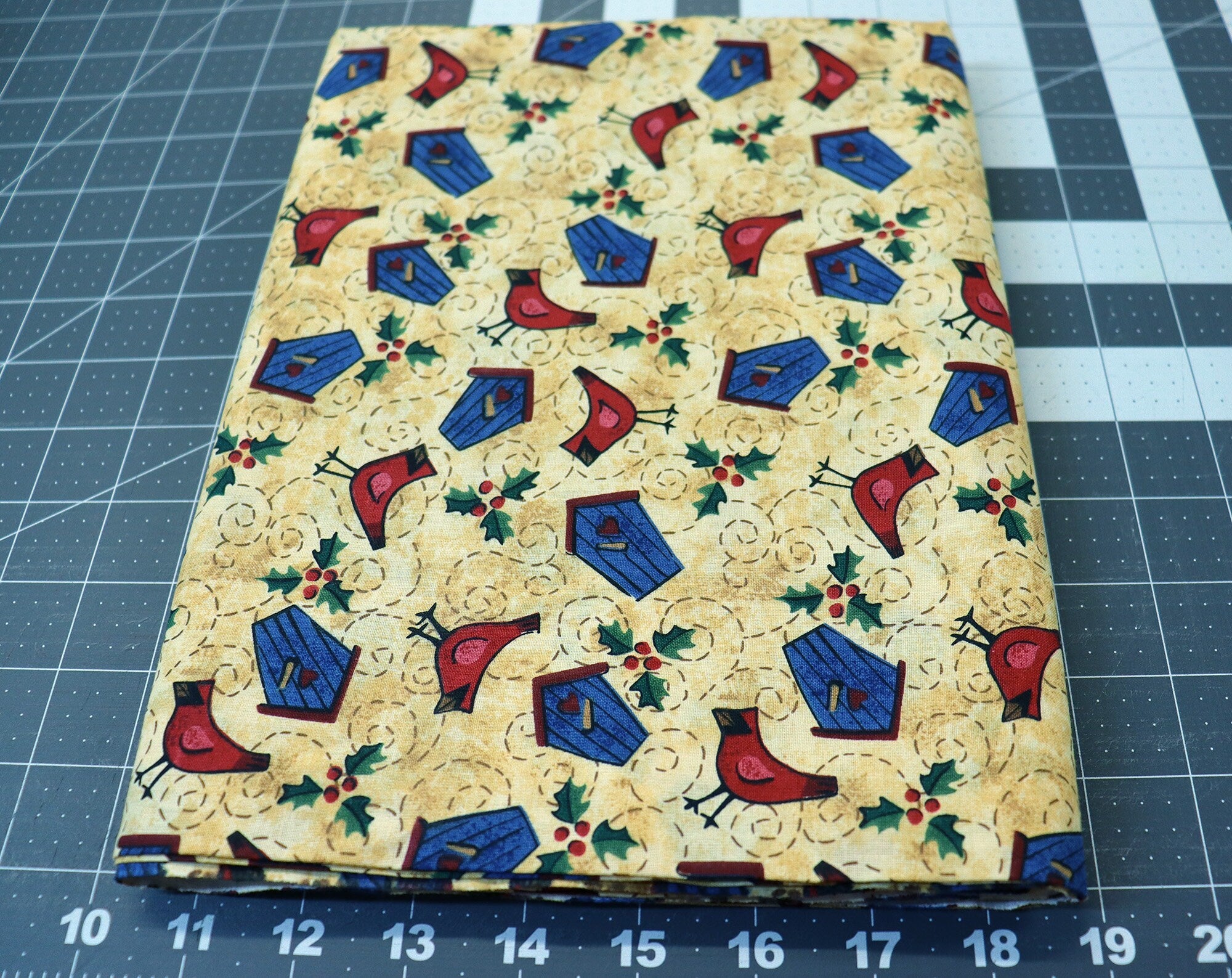 1 1/2 yd Birdhouses and Cardinal Christmas Cotton Fabric