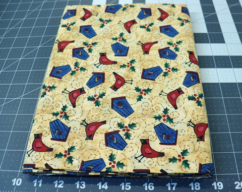 1 1/2 yd Birdhouses and Cardinal Christmas Cotton Fabric