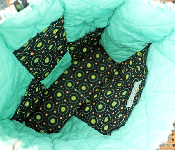 Black and Green Floral Rag Quilt Tote. Gift for Mom. Craft Tote. Gift for Her. Tote Bag with Pockets.