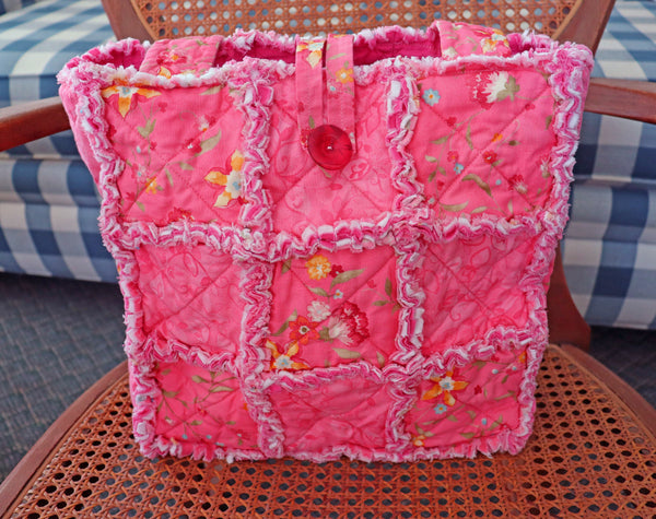 Pink Floral Rag Tote. Rag Quilt Tote. Flower Bag. Gift for Mom. Craft Tote. Gift for Her. Tote Bag with Pockets.