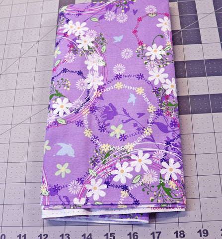 Purple Floral Cotton Fabric: 1 1/4 yd Quilting Material