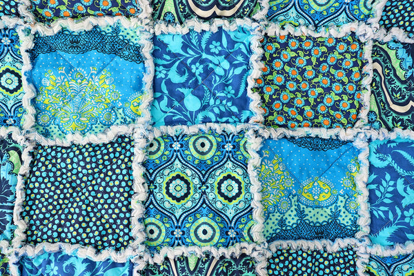 Blue and Green Rag Quilt. Amy Butler Lark Fabrics. Lap Quilt for Mother's Day Gift. Sunroom Decor. Rag Quilt Throw.