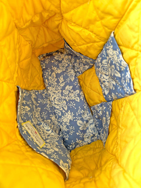 Blue and Yellow Floral Rag Tote. Rag Quilt Tote. Flower Bag. Gift for Mom. Craft Tote. Gift for Her. Tote Bag with Pockets.