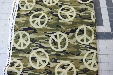 Green Peace Sign Camouflage Cotton Fabric - 3 yd