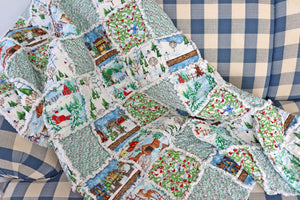 Christmas Village Rag Quilt: Snowmen & Cardinals Holiday Lap Quilt