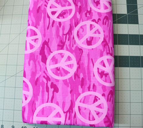 Pink Peace Sign Camouflage Cotton Fabric - 3 yd.