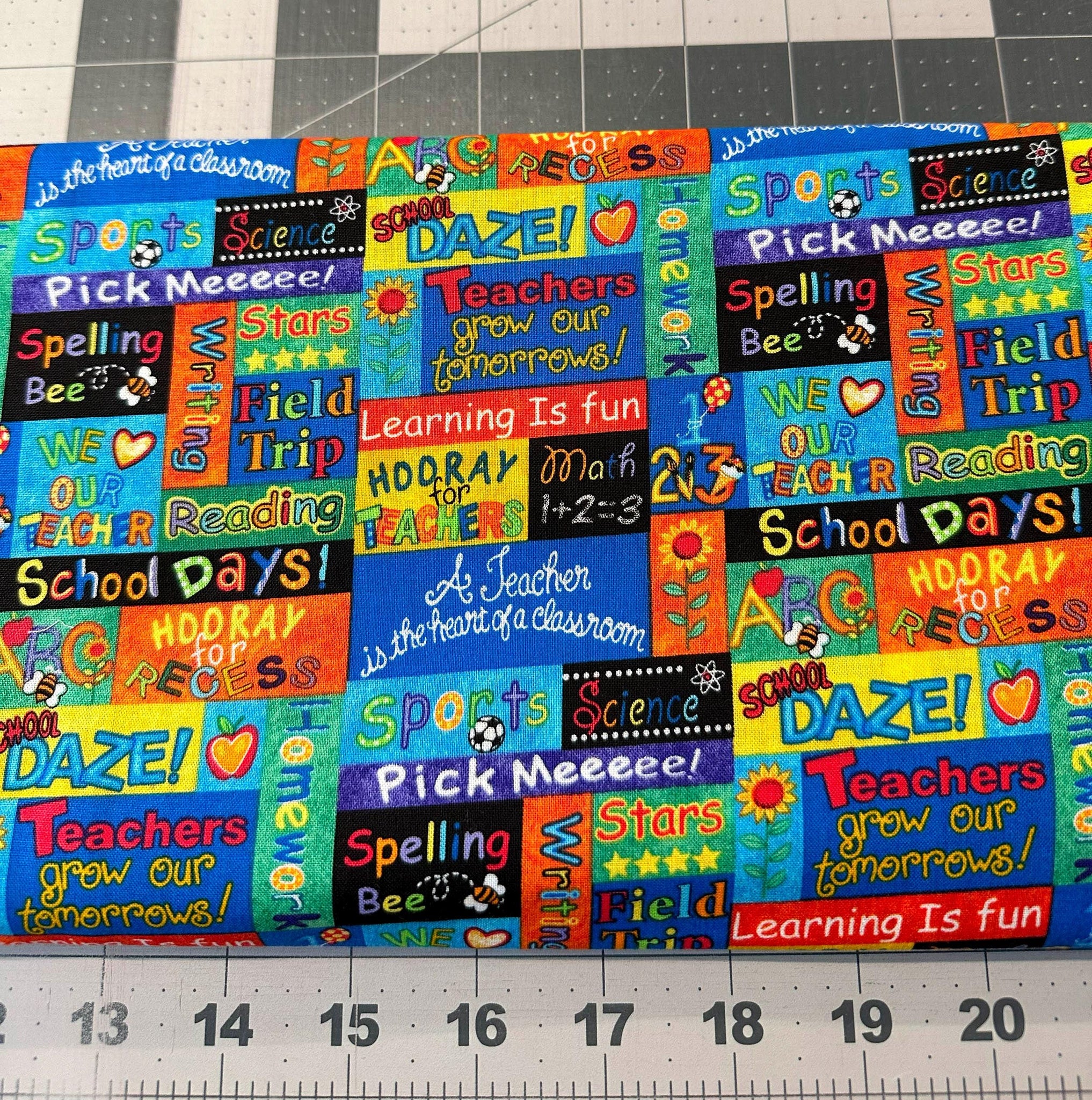 1 3/4 yd Teacher School Words Patchwork Fabric