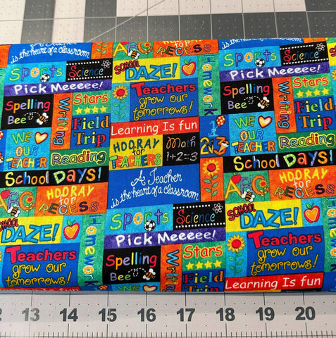 1 3/4 yd Teacher School Words Patchwork Fabric