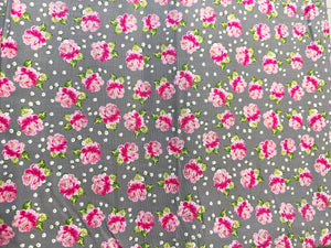 Ditzy Rose Fabric: Gray and Pink Floral, 1 1/2 yd