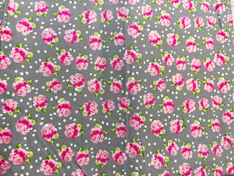 Ditzy Rose Fabric: Gray and Pink Floral, 1 1/2 yd