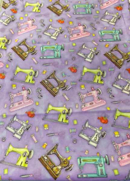 Love To Craft Purple Sewing Machine Fabric - Henry Glass - 1 1/2 yd