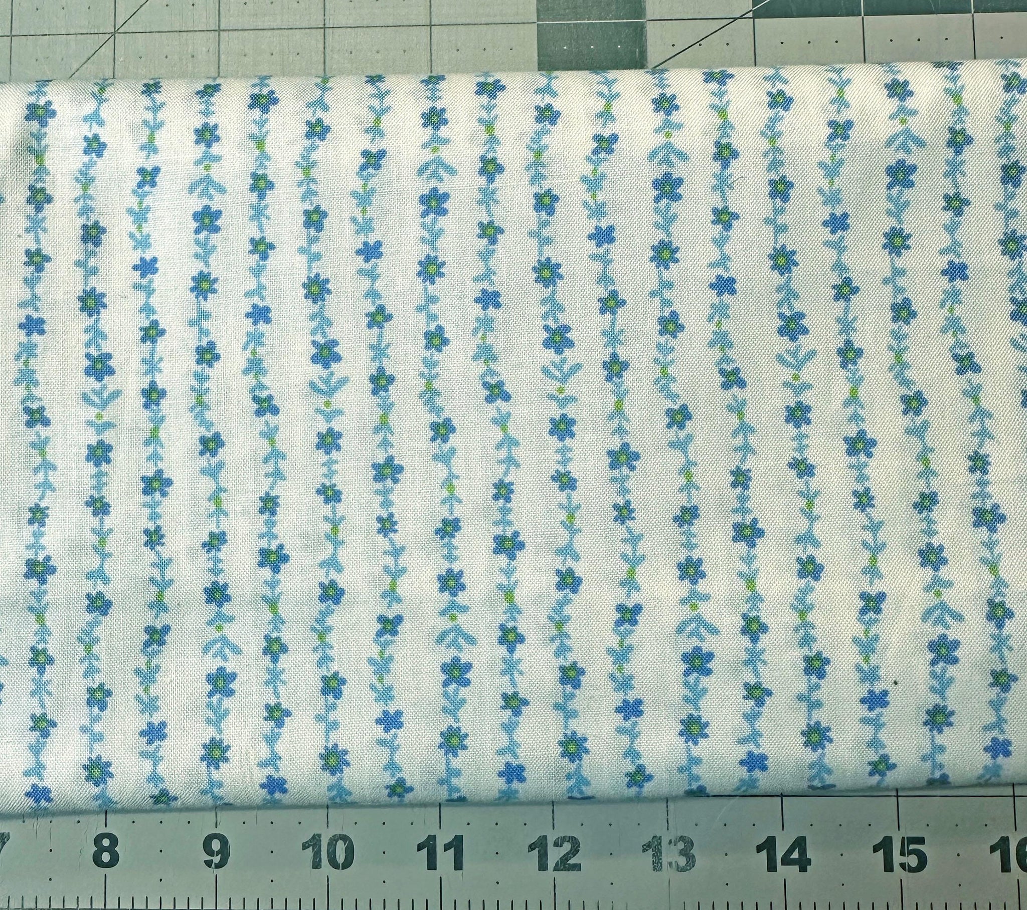 Bloomsbury Stripe Blue Floral Quilt Fabric - 1 Yard