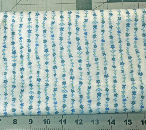 Bloomsbury Stripe Blue Floral Quilt Fabric - 1 Yard