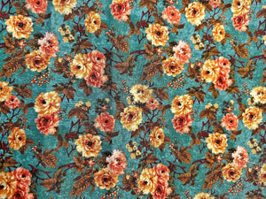 Teal Floral Quilt Fabric: 2/3 yd Cotton Material