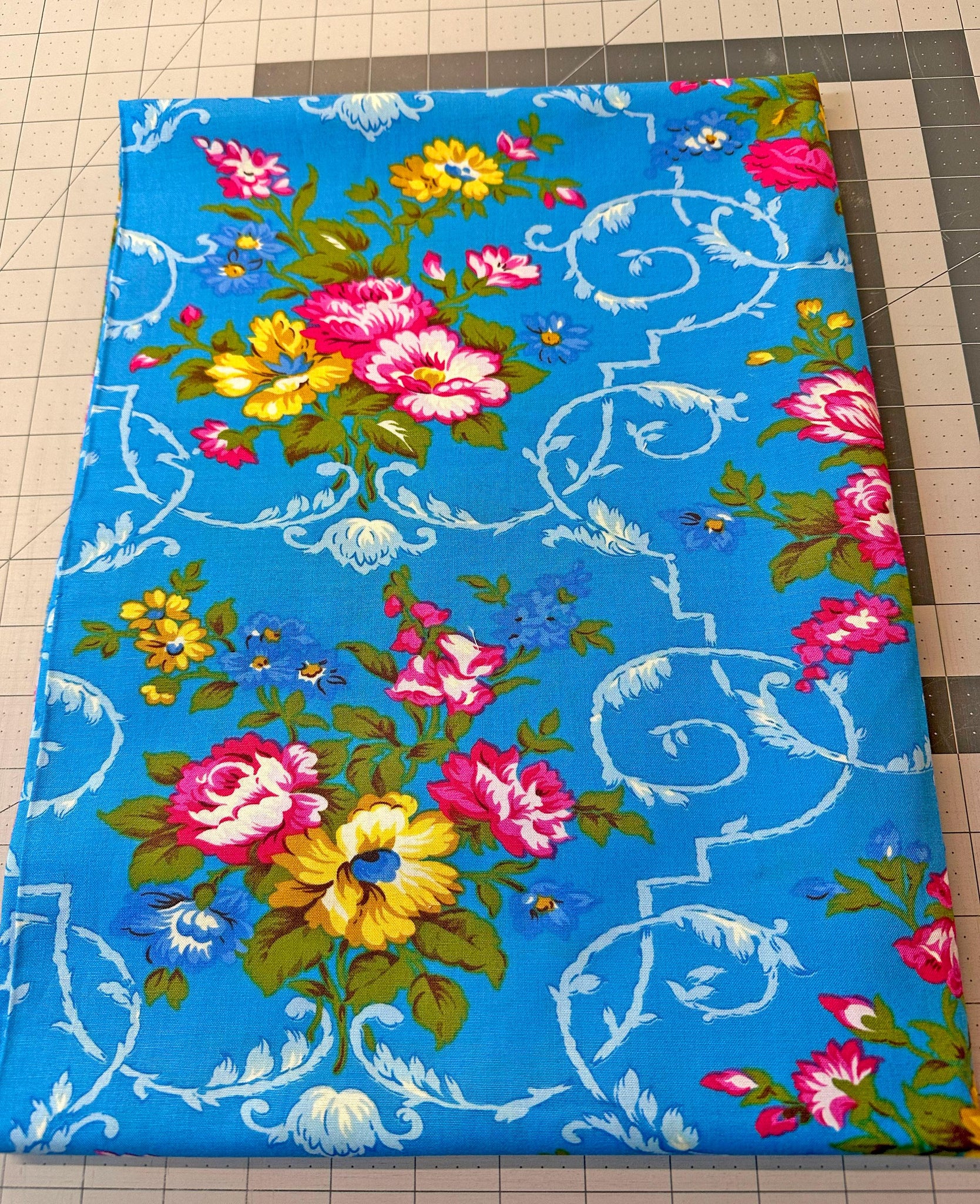 2 yd West Indies Valentina Blue Floral Quilt Fabric