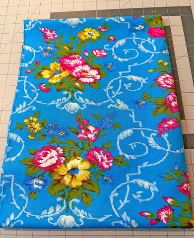 2 yd West Indies Valentina Blue Floral Quilt Fabric