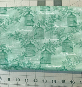 2 2/3 yd. Song Bird by Henry Glass. Bird Cage Teal Fabric Clearance. Quilt Fabric. Fabric Yardage.