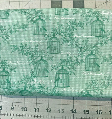 2 2/3 yd. Song Bird by Henry Glass. Bird Cage Teal Fabric Clearance. Quilt Fabric. Fabric Yardage.