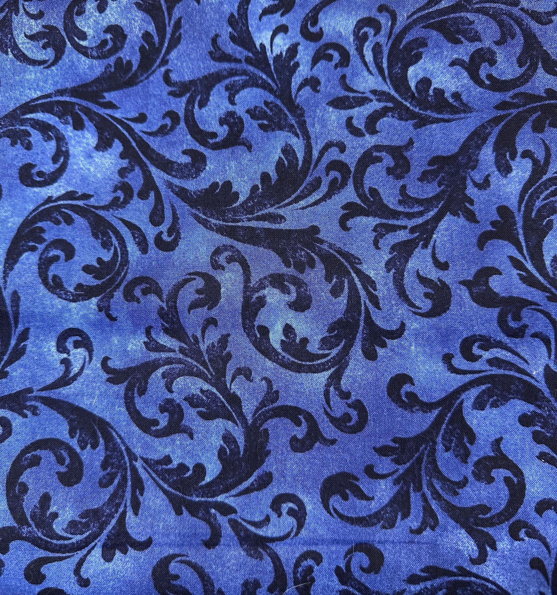 French Court Flourish Navy Cotton Fabric - Timeless Treasures 5/6 yd