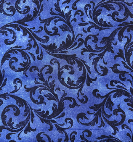 French Court Flourish Navy Cotton Fabric - Timeless Treasures 5/6 yd
