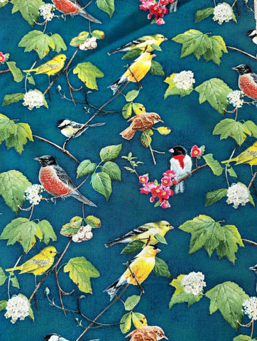 Susan Bourdet Teal Bird Branch Quilt Fabric - Heaven's Breath - 2 yd