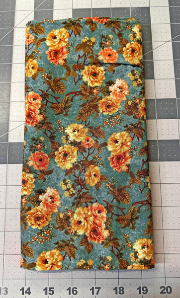 Teal Floral Quilt Fabric: 2/3 yd Cotton Material