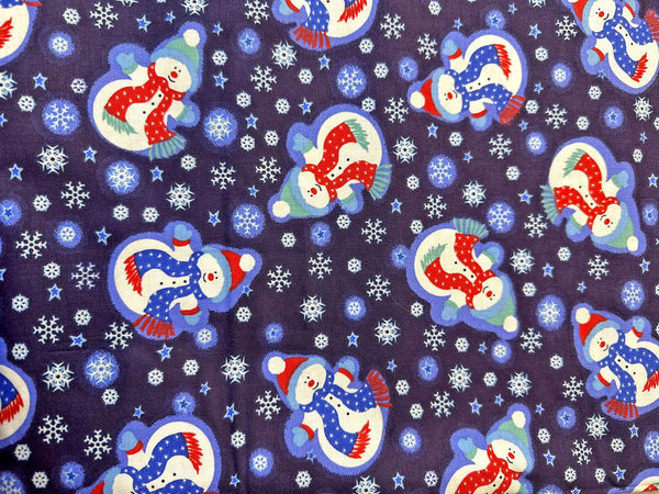 Tossed Snowmen Quilt Fabric: Dark Purple Cotton, 1 Yard