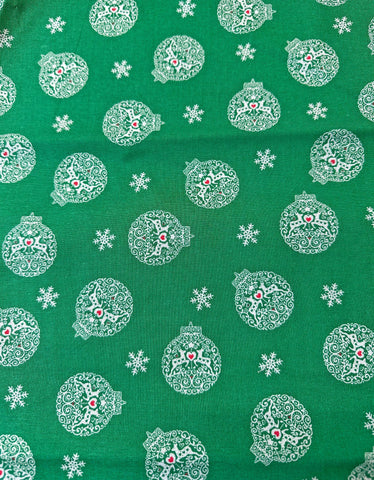 Reindeer Ornaments Fabric: Green Christmas Cotton 2/3 yd