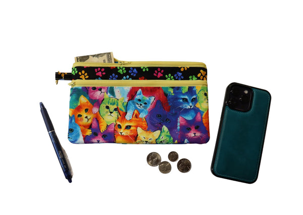 Colorful Cats Double Zipper Pouch: Small or Large Bag