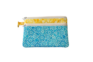 Daisy Double Zipper Pouch: Blue & Yellow Floral Bag