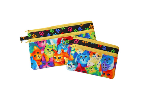 Colorful Cats Double Zipper Pouch: Small or Large Bag