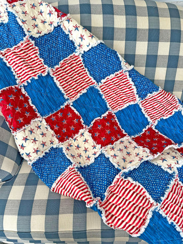 Patriotic Stars and Stripes Rag Quilt: Fourth of July Decor