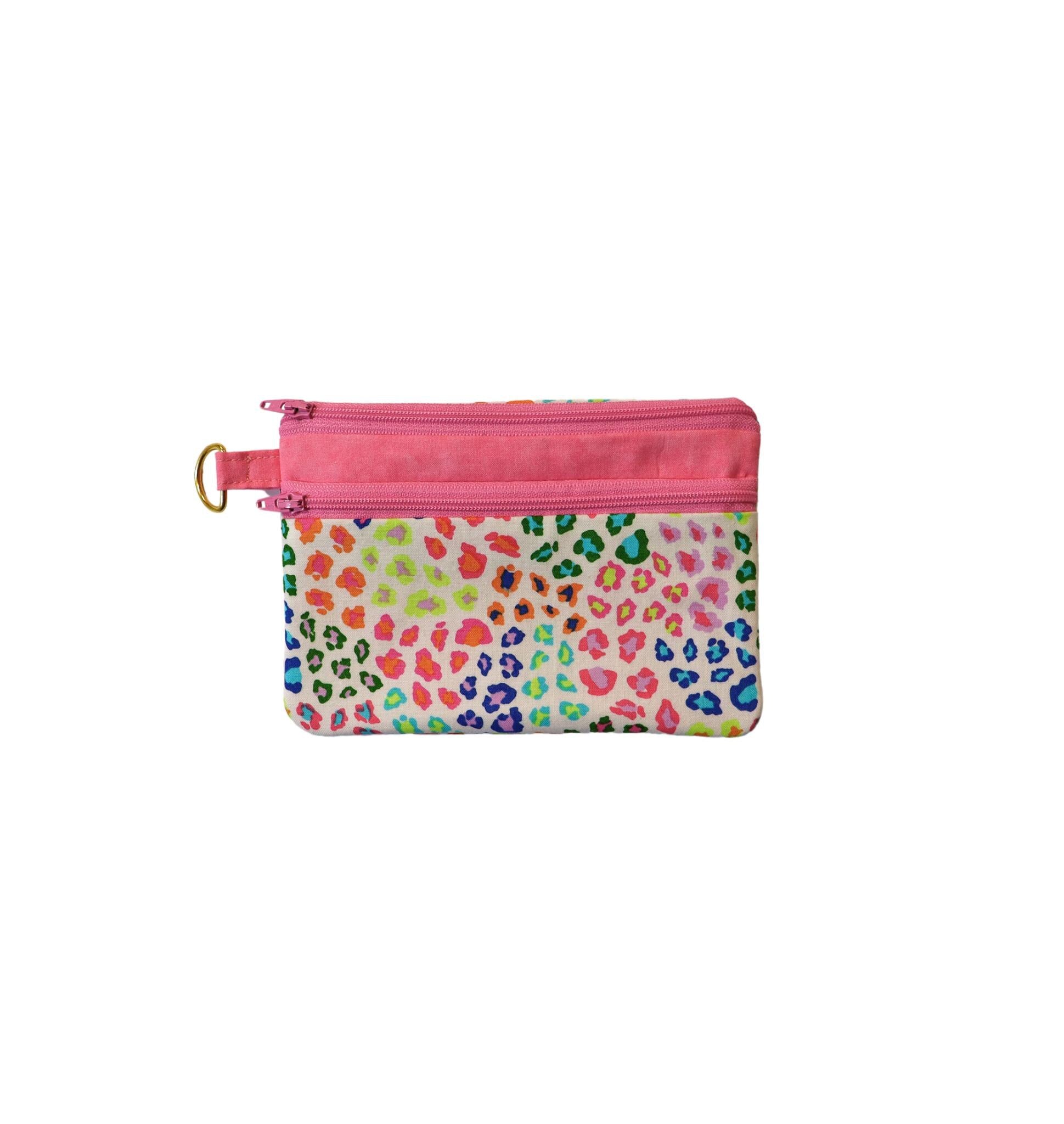 Colorful Leopard Double Zipper Pouch: Makeup Bag or Coin Purse