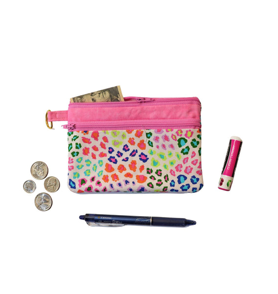 Colorful Leopard Double Zipper Pouch: Makeup Bag or Coin Purse