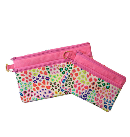Colorful Leopard Double Zipper Pouch: Makeup Bag or Coin Purse