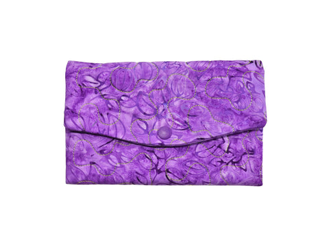 Purple and Yellow Quilted Fabric Wallet. Trifold Woman's Wallet with Zipper.