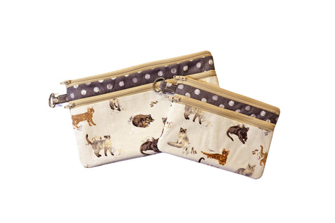 Cat Double Zipper Pouch: Small or Large Handmade Bag