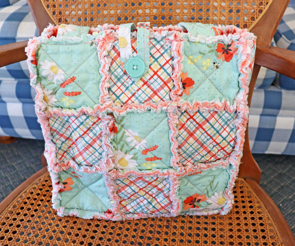 Green Plaid and Floral Rag Quilt Tote