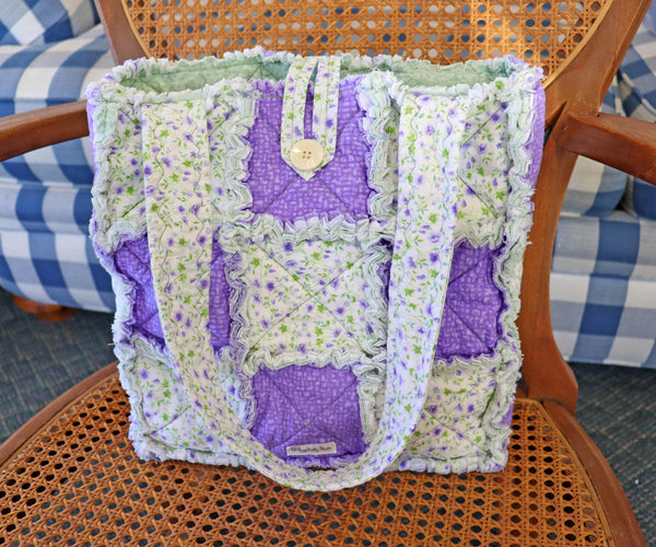 Purple and Green Floral Rag Quilt Tote