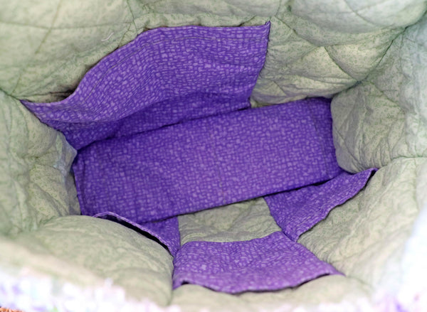 Purple and Green Floral Rag Quilt Tote