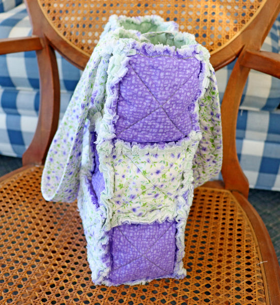 Purple and Green Floral Rag Quilt Tote