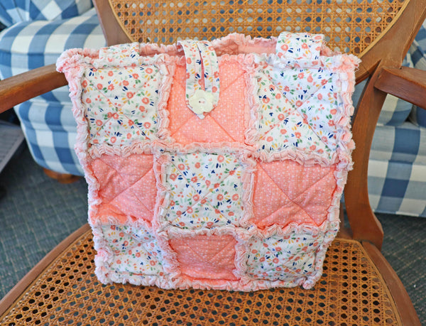 Melon Floral Rag Quilt Tote