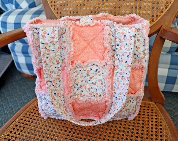 Melon Floral Rag Quilt Tote