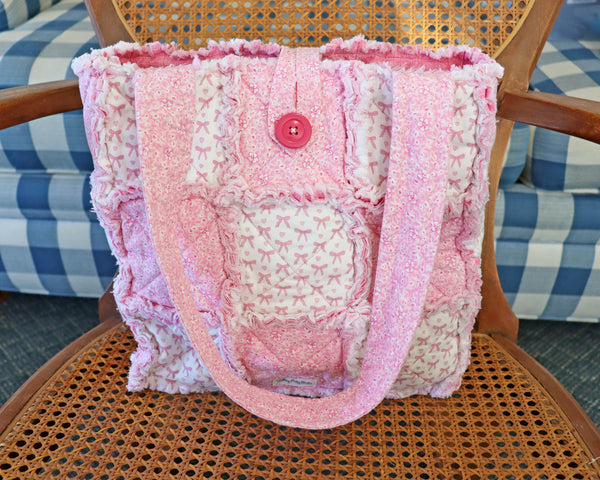 Pretty Pink Bows Rag Quilt Tote