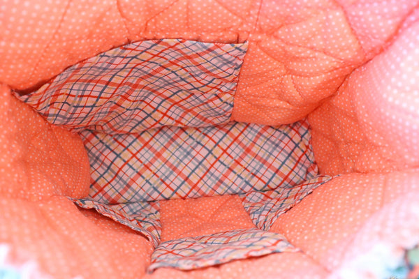 Green Plaid and Floral Rag Quilt Tote