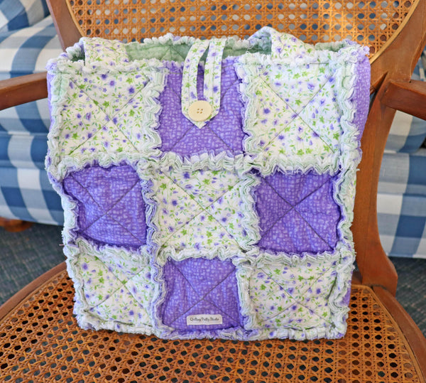 Purple and Green Floral Rag Quilt Tote