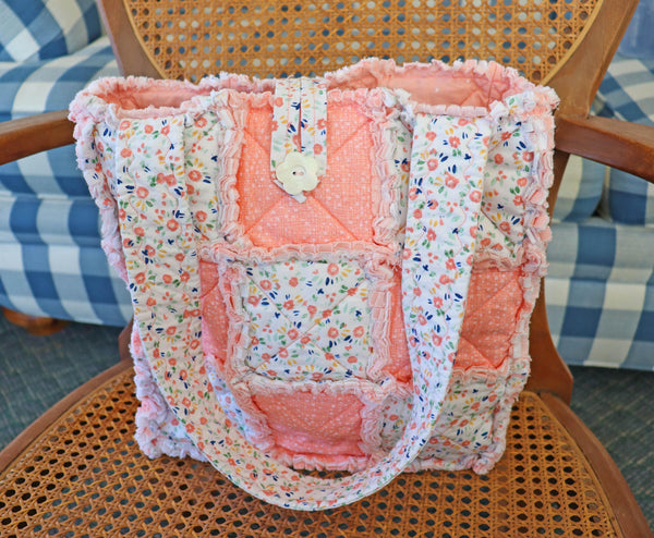 Melon Floral Rag Quilt Tote