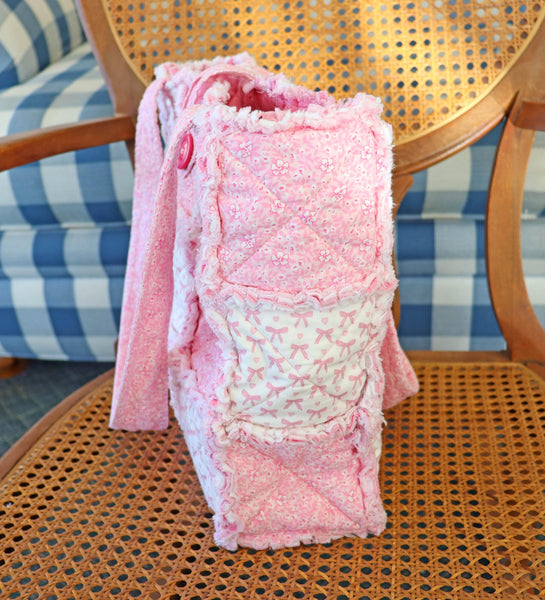 Pretty Pink Bows Rag Quilt Tote